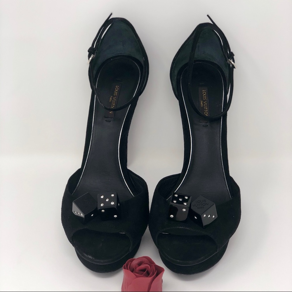 Louis Vuitton Black Suede Gamble Sandals Heels